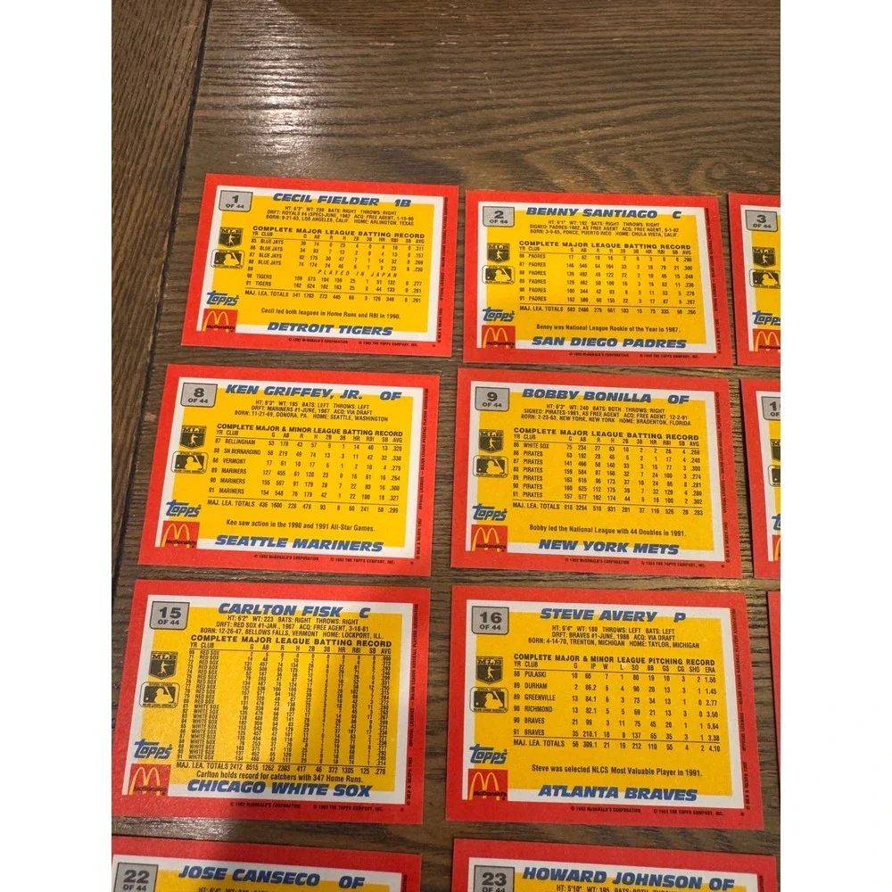 1992 Topps McDonald's Baseball's Best Complete 44 Card Set Barry Bonds Ripken